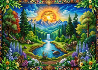 Holistic Wellness Tapestry: Nature's touch, vibrant, earthy, calming, soothing, serene
