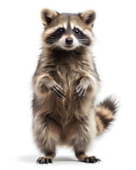 Fototapeta premium Raccoon standing on hind legs, isolated on white 