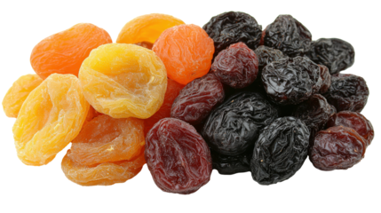Dried fruits assorted isolated on white transparent background