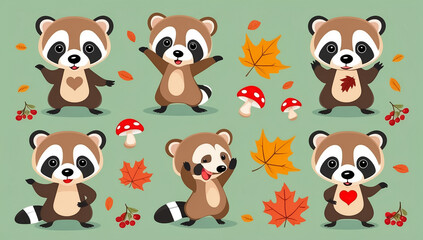 Naklejka premium sticker set, different cute funny badgers