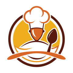 Obraz premium A playful logo with a chef’s hat and a spoon, creating a welcoming and professional image for casual dining or fine dining restaurants