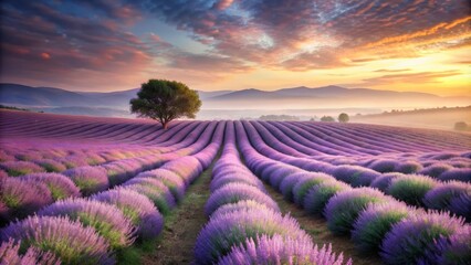 Lavender Fields of Serenity: Pastel purples, rolling landscapes, calming ambiance, generative algorithms