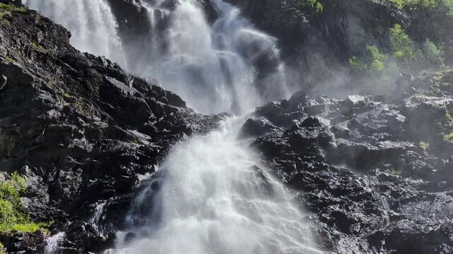 Gloppefoss Waterfall: A Majestic Hidden Gem in Norway's Scenic Setesdal Valley, Scandinavia