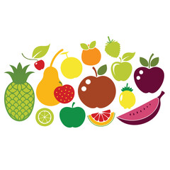 Set Of Various Types of Fresh Fruit Pro Vector on a white background 