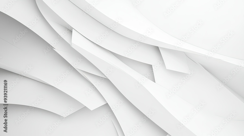 Fototapete White-on-white abstract geometric background with sharp angles and smooth curves, creating a sleek and modern design