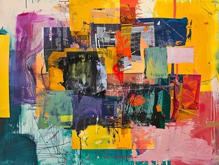 Abstract Collage Painting: A Tapestry of Color and Texture
