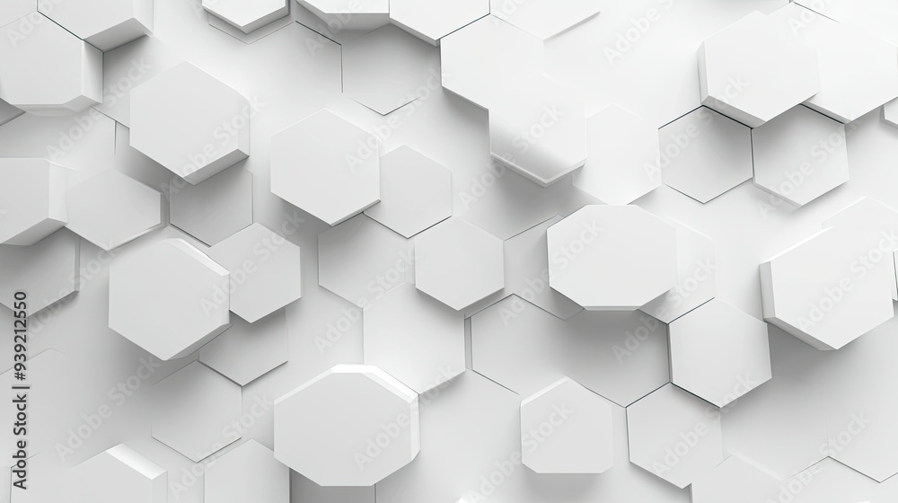Fototapete a sleek white abstract geometric background featuring interlocking hexagons and subtle shadows, crea