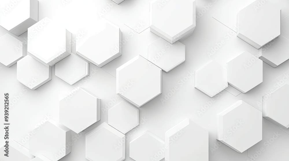 Fototapete a sleek white abstract geometric background featuring interlocking hexagons and subtle shadows, crea