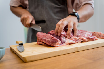 Raw fillet beef meat for steaks on the home electric grill