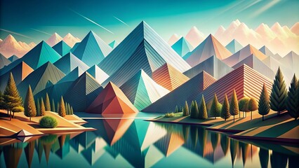 Fototapeta premium Neo-Geometrical Landscapes: Abstract contours and crisp, geometric lines create a modern and minimalistic representation of natural terrain.