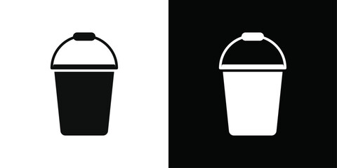 bucket icon Black line art vector logo set