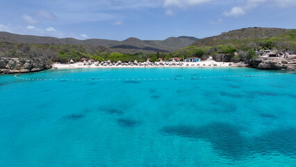 Curacao Skyline At Willemstad In Netherlands Curacao. Island Beach. Blue Sea Landscape. Willemstad At Netherlands Curacao. Tourism Background. Nature Seascape.