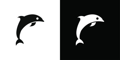 Dolphin icon Black line art vector logo set