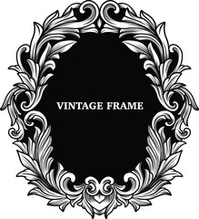 Acanthus vintage border frame baroque filigree engraved ornamental. Antique rococo  Flourish engraving frame monochrome. Gothic background vector illustration