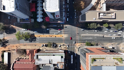 Johannesburg Avenue At Johannesburg In Gauteng South Africa. High Rise Buildings Landscape. Megacity Background. Johannesburg At Gauteng South Africa. Downtown City. Urban Outdoor. © bydronevideos