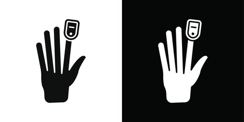 Fingertip pulse oximeter icon Black line art vector logo set