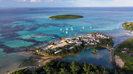 Blue Bay At Port Louis In Mauritius Island Mauritius. Indian Ocean Landscape. Beach Paradise. Port Louis At Mauritius Island. Seascape Outdoor. Nature Background. Tourism Mauricia.