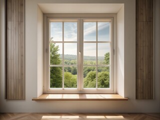 Fototapeta premium - Open window, clean lines, neutral colors, sparse details, calming aesthetic