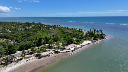 Beach Scene In Porto Seguro Bahia Brazil. Idyllic Beach. Nature Landscape. Bahia Brazil. Tourism Background. Beach Scene In Porto Seguro Bahia Brazil. Peaceful Scenery Of Tourism.