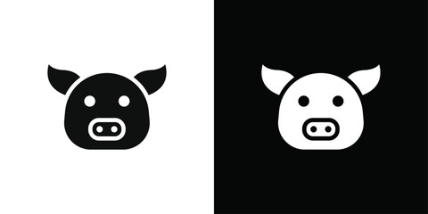 Pig face icon Black line art vector logo set