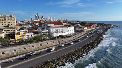 Obraz premium Walled City At Cartagena De Indias In Bolivar Colombia. Walls Of Cartagena Landscape. Medieval City. Cartagena De Indias At Bolivar Colombia. Cartagena Skyline. Historical Center.