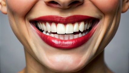 Obraz premium Unventional smile with slightly overlapping and uneven teeth, revealed through a gaping mouth, conveying playful imperfection and carefree confidence.