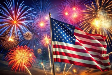 Patriotic Summer Celebration: Happy, Patriotic, Red, White, Blue, Fireworks, American Flag, Stars and Stripes
