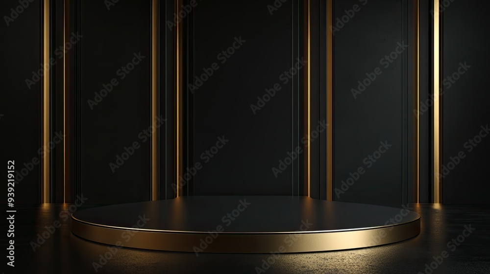 Wall mural luxury podium abstract design with dark gold color on black background. premium design for wallpaper