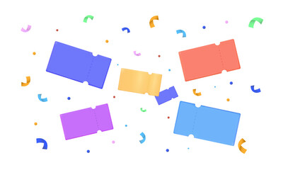 Sale Coupon tickets with confetti.Discount tickets,special offer promotion isolated cards on transparent background.Black Friday, Online payment,Business and finance concept.Vector illustration EPS 10
