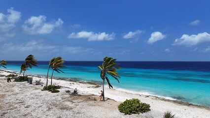 Pink Beach At Kralendijk In Bonaire Netherlands Antilles. Beach Landscape. Caribbean Island. Kralendijk At Bonaire Netherlands Antilles. Seascape Outdoor. Nature Tourism.