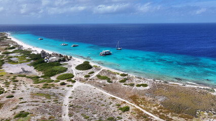 Little Curacao At Willemstad In Netherlands Curacao. Island Beach. Blue Sea Landscape. Willemstad At Netherlands Curacao. Tourism Background. Nature Seascape.