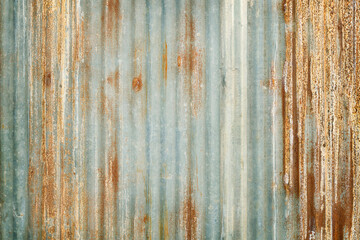 Old zinc wall texture background, rusty on galvanized metal panel sheeting.