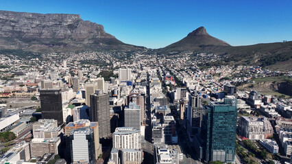 Naklejka premium Cape Town Skyline At Cape Town In Western Cape South Africa. Table Mountain Landscape. Downtown District. Cape Town At Western Cape South Africa. Tourism Travel. Stunning Skyline.