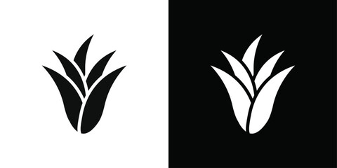 Aloe vera icon Black line art vector logo set