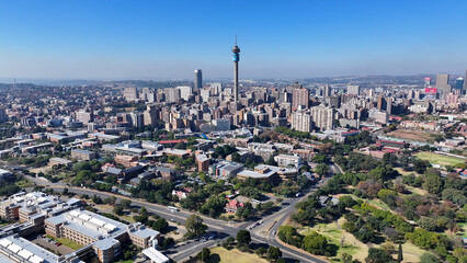 Fototapeta premium Johannesburg Skyline At Johannesburg In Gauteng South Africa. Downtown Cityscape. Business District Background. Johannesburg At Gauteng South Africa. High Rise Buildings. City Landmark.
