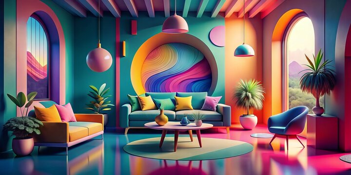 Psychedelic Surrealist Minimal - Vibrant, distorted, simple lines, bold colors, dreamlike