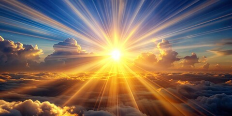 Fototapeta premium Radiant Sunbeam: Heavenly brilliance, streaming sunlight, mystical energy.