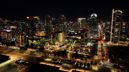 San Diego Night At San Diego In California United States. Megalopolis Downtown Cityscape. Business...