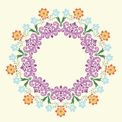 Floral circle wreath,ikat flowers pattern element design