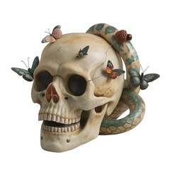 Obraz premium a skull with butterflies on it's head
