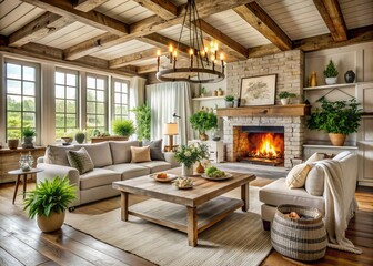 Fototapeta premium Rustic Farmhouse Charm: Cozy, inviting, rustic, bleached, homey