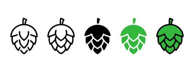 Hob cone icon. Beer and ale symbol. Brewery malt bud vector illustration. Green hob line pictogram. Alcohol beverage label. Pub logo or sign. Beer herb flower concept. Cone logotype.
