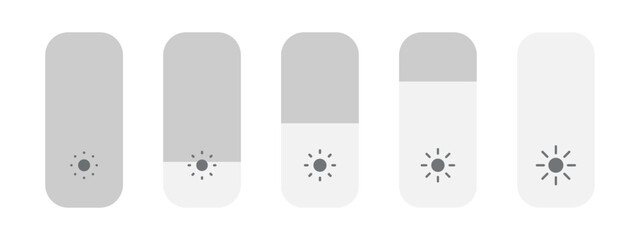 Screen brightness slider vector illustration apple style design for mobile phone display interface settings on white background. Monitor bright 5 steps control indicator. Light level adjust.