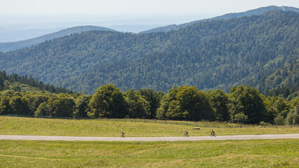 route avec v&eacute;los dans les Vosges en &eacute;t&eacute; au col du Ballon d'Alsace dans le Parc Naturel des Ballons des Vosges