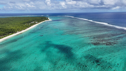 Le Morne Beach At Port Louis In Mauritius Island Mauritius. Indian Ocean Landscape. Beach Paradise. Port Louis At Mauritius Island. Seascape Outdoor. Nature Background. Tourism Mauricia.