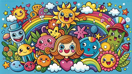Fototapeta premium Vibrant Cartoon Vector Illustration Featuring Whimsical Characters, Bright Colors, And Playful Design Elements