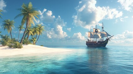 Obraz premium A pirate ship next to an island