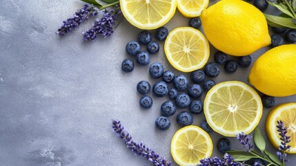 Blueberries with lemon slices