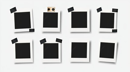 Photo frame collage with tape vector mockup. Album photo template isolated on transparent background. Blank polaroid memory image or film snapshot picture design set. Empty realistic postcard snap 