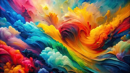 Fototapeta premium Vibrant colors splash across the canvas as an artist's brushstrokes create a mesmerizing abstract piece, blending textures and hues in perfect harmony.